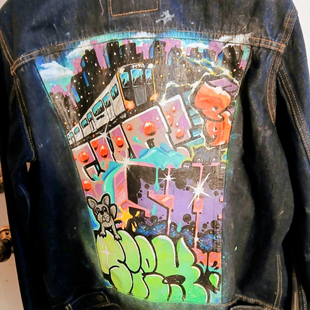 Levi's Painted Dark Blue Denim Jeans with Neon Street-Art Mural